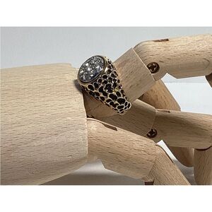 Vintage Leopard Print And Rhinestone 18k Heavy Gold Electroplate Ring Size 9